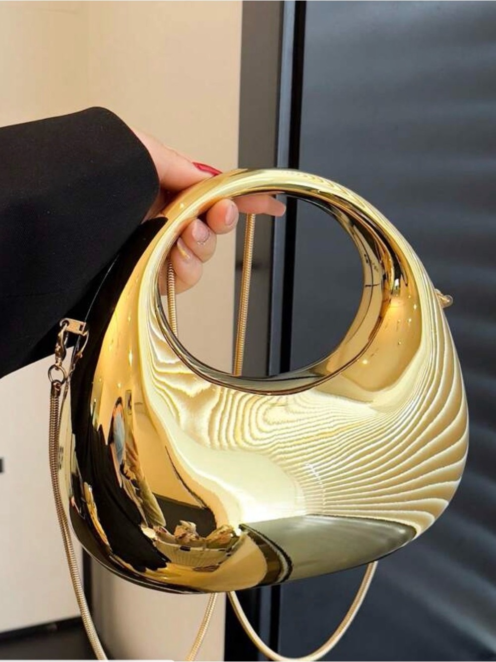 SHEIN Metallic Gold Sculptural Mini Bag with Circle Handle